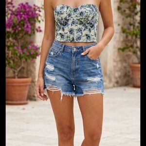 Floral Bustier Crop Top in Blue & Grey 🩶 15 inch p2p